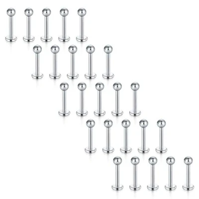 Afbeelding van VCMART 25st 16G RVS Labret Lip Studs Piercing Sieraden Set 8mm 1.2mm Tragus Helix Stekker