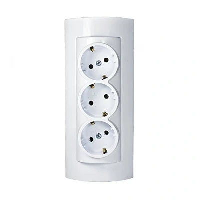 Afbeelding van 4 stuks 3 voudig combi stopcontacten, opbouwstopcontactenset, nieuw opbouw, gemaakt in de EU