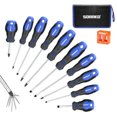 Afbeelding van SORAKO 11 delige schroevendraaierset met 2 in 1 magnetiseerder, tas van nylon hoge dichtheid, anti slip handgreep, magnetische punt, 5 kruiskopschroevendraaiers en platte schroevendraaiers
