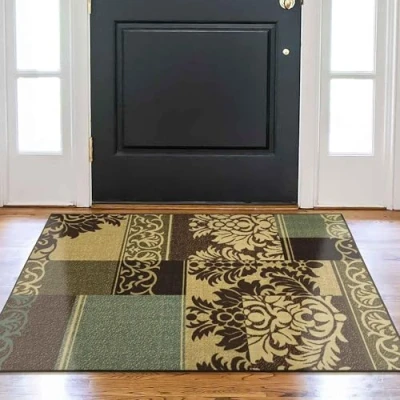 Afbeelding van Ottomanson Ottohome collectie tapijt met rubberen achterkant en modern damast design, 100 cm x 150 cm, bruin