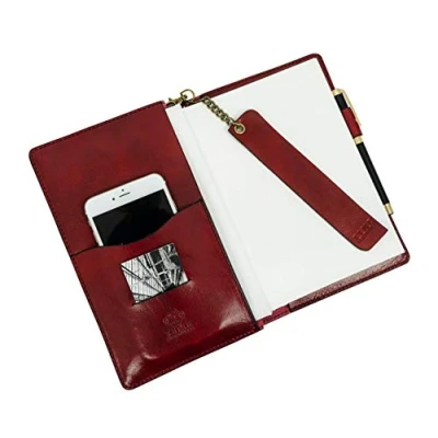 Afbeelding van Leren Journal rood THE DIARY OF A NOBODY, Notitieboek, Reis dagboek, Notebook met bladwijzer