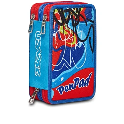 Afbeelding van Seven Pennenetui voor basisschool, 3 vakken, penpad Bluebell turquoise, blauw inhoud 45 stuks compleet met potloden, pennen enz. school medium, Blauw, Eén maat,