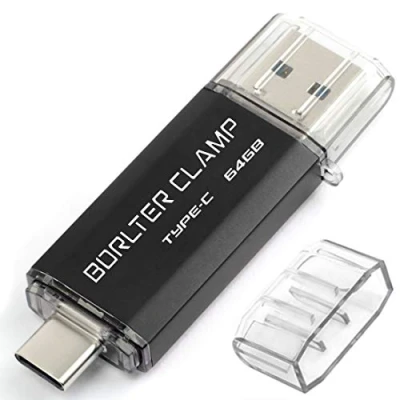 Afbeelding van BorlterClamp 64GB Type C USB Stick 3.0 OTG Geheugenstick 2 in 1 Flashstation voor Android Smartphones Samsung S10/S9/S8/Note 9, Huawei, LG, enz., Tablets en Computer (Zwart)