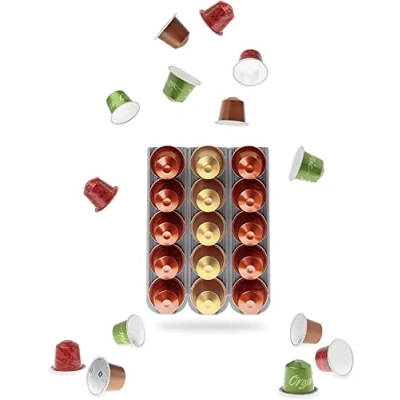 Afbeelding van R&amp;R SHOP Capsulehouder compatibel met Nespresso, lijmbaar op elk oppervlak, Nespresso machines, compartimenten voor 5 capsules, maïsplastic, gemaakt in Italië set van 3