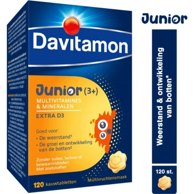 Afbeelding van Davitamon® Junior Multivruchten Multivitamines 120 Kauwtabletten Vanaf 3 Jaar