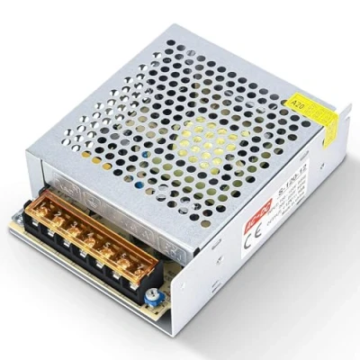 Afbeelding van SQUADO Gestabiliseerde voeding, 12 V, 10 A, 100 220 interne schakelaar, trimmer, voor ledlampen, doe het zelf