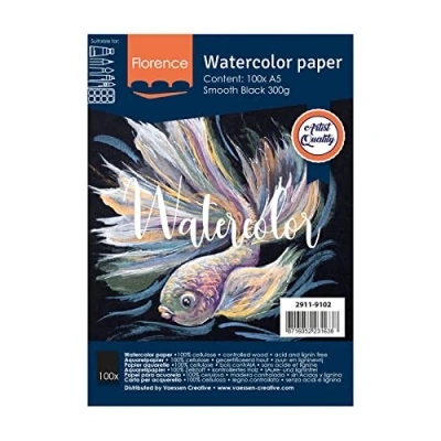 Afbeelding van Aquarelpapier Zwart A5 300 gram Smooth Gladde Structuur Florence 100 vellen