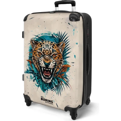 Afbeelding van NoBoringSuitcases.com® Koffer groot Rolkoffer lichtgewicht Beige met jaguar Reiskoffer 4 wielen Grote trolley XL 20 kg bagage