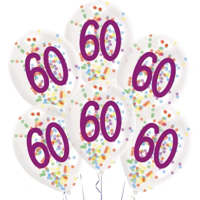Afbeelding van Amscan Ballonnen Confetti 60 Jaar 27,5 Cm Latex Wit 6 Stuks