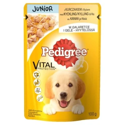 Afbeelding van 24x 100g Pedigree Junior verszakjes multipack kip in gelei nat hondenvoer