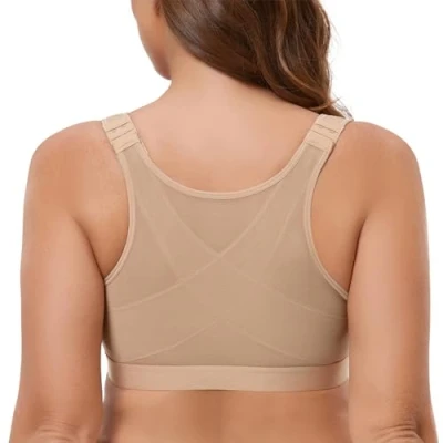 Afbeelding van MELENECA Vrouwen Volledige Dekking Front Bevestiging Draadloze Comfort Niet Gewatteerde Houding BH Amandel 85H