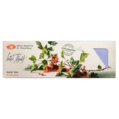 Afbeelding van White Nights Russische aquarelverfdoos special edition &quot;Bazanova&quot; met 21 hele potjes aquarelverf van hoge kwaliteit, glans en helderheid