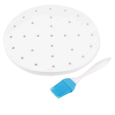 Afbeelding van Flexzion 7,5 Inch Geperforeerd Perkamentpapier voor Air Fryer Liners Ronde Ongebleekte 100 Vellen 3.5 3.7 QT AirFryer, Bamboe Stoomboot Mand, Bakpapier, Magnetron, Oven Non Stick Koken