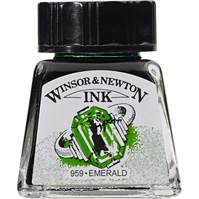 Afbeelding van Winsor &amp; Newton 1005235 Drawink Ink tekeninkt voor kalligrafen, illustratoren, grafici, kunstenaars waterbestendige kleuren, uitstekende transparantie 14ml fles, Emerald