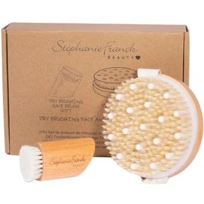 Afbeelding van Stephanie Franck Beauty Duo Dry Brushing Body &amp; Face Brushes voor droge lichaamsmassage (stevig) en gezicht (zacht) met natuurlijke borstelharen