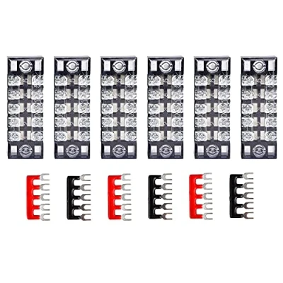 Afbeelding van HUAZIZ Schroefklemlijst, schroefterminal blok, 6 stuks dubbele rijen 5 posities schroefklemmenlijst 600 V 15 A met afdekking + voorgeïsoleerde terminal barrier strip