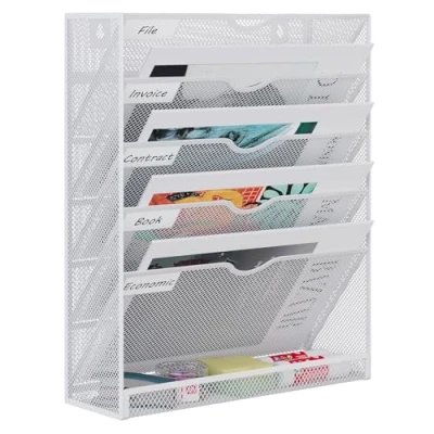 Afbeelding van EasyPAG 6 Tier A4 Mesh in Tray Hangende Muur Bestandshouder Mail Organizer Tijdschrift Opbergrek Upgrade, Wit
