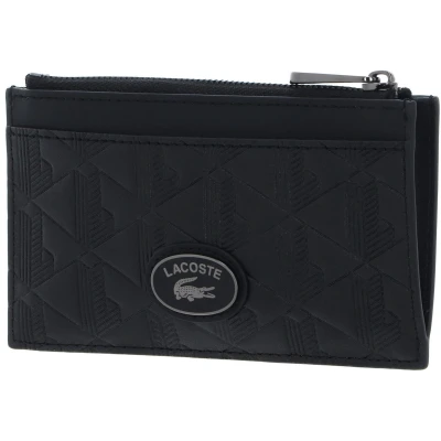 Afbeelding van LACOSTE Leren Kaarthoes Nomogramme Zip Credit Card Holder Noir Zwart