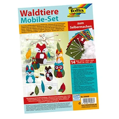 Afbeelding van folia 22849 Mobiele set bosdieren om zelf te maken, met 14 delen, handleiding (mogelijk niet beschikbaar in het Nederlands) en snijpatroonboog, complete voor maken van een mobiel