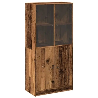 Afbeelding van vidaXL Hoge kast met deuren 68x37x142 cm bewerkt hout oud houtkleurig, houten kast, dressoir, muurkast, opbergkast, wandkast, bijzetkast, boekenkast