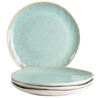 Afbeelding van MÄSER Frozen, moderne platte borden, set van 4 met gespikkeld glazuur en organische vormen, grote eetborden keramiek in spannende vintage look, steengoed, wit