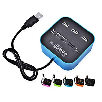 Afbeelding van H31CS USB 2.0 Hub 3 poorten + kaartlezer (SD, microSD) 4 x kaartsleuf (M2, MS PRO duo, micro SD en geheugenkaarten), aansluiting voor Windows/Mac OS/Linux, geschikt laptop pc