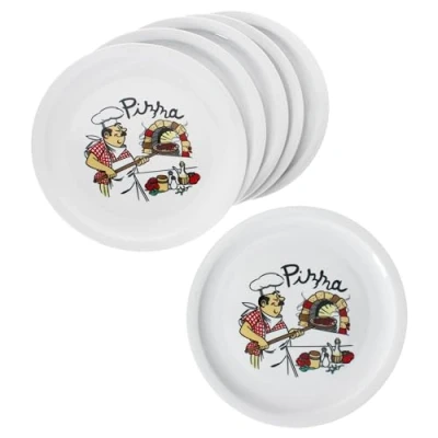 Afbeelding van MamboCat Luigi Pizzaborden, 6 stuks, diameter 30,5 cm, voor personen, witte grote pizzaborden van porselein met pizzabakkersmotief, pizza&#039;s of om mee te maken, XXL platte borden