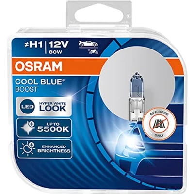 Afbeelding van Osram Halogeenlamp H1 12V 80W IJs Blauw Intens Xenon look Set 2 stuks