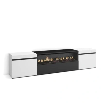 Afbeelding van Skraut Home tv kast woonkamermeubels, opbergmogelijkheid 200 x 45 35 cm voor tv&#039;s tot 80 inch elektrische led open haard moderne stijl zwart en wit