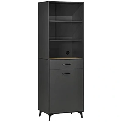Afbeelding van HOMCOM Buffet Keukenkast, opbergkast, 180 cm, voor keuken, woonkamer, badkamer, industrieel design, metalen voet, zwart, hout, grijs