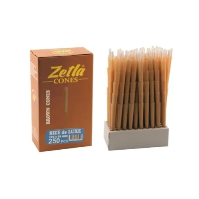 Afbeelding van Zetla 250 Cones Brown De Luxe Size Voorgerolde Joint Tubes Conische met Filter (109 x 26 mm) Papers