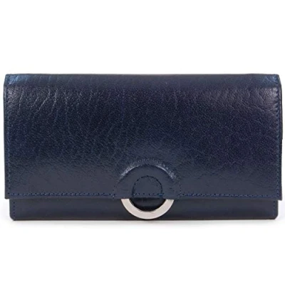 Afbeelding van Catwalk Collection Dames Luxe Grosse Organiser Portemonnee met Geschenkdoos Kwaliteit Echt Leer RFID Protectie beschikbaar credit card ritssluitend munten vak ODETTE Blauw