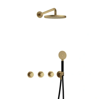 Afbeelding van Hotbath Cobber Regendoucheset IBS70 Geborsteld Messing Ronde handdouche 20cm Hoofddouche Wandarm Handouche met wandhouder