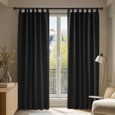 Afbeelding van Deconovo thermische verduisteringsgordijnen met lussen, isolatiegordijn, woonkamer, modern design, 132 x 214 cm, Halloween, zwart, 2 stuks