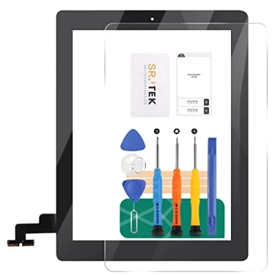 Afbeelding van srjtek Scherm Vervanging voor IPad 2 A1395 A1396 A1397 Touch Screen Digitizer Glas Montagesets (Niet Lcd Scherm) Home Button + Cameral Holder Voorgeïnstalleerde Kleefstof Midden Frame Bezel, Zwart