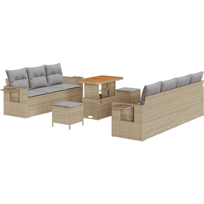 Afbeelding van vidaXL 10 delige Tuin Sofa Set met Kussens Beige Poly Rattan