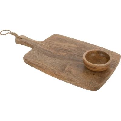 Afbeelding van J Line Mango snijplank + kom hout naturel S