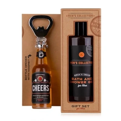 Afbeelding van Geschenkset Cadeauset Heren Douchegel (150 ml) in Trendy Geschenkverpakking Bierflesje als Flesopener Geur: Berk &amp; Ceder