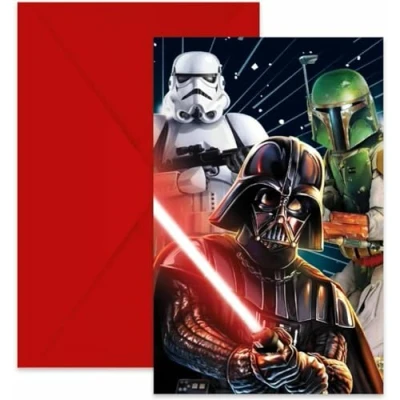Afbeelding van Uitnodigingen Star Wars 5 stuks per verpakking Kinderfeestje Met envelop