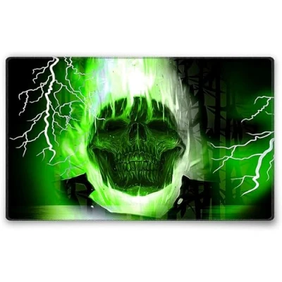 Afbeelding van Silent Monsters Muismat Grootte M (36 x 25 cm), Mouse Pad Design: Groen Schedel, Genaaide Rand, voor Bureau en Gaming, Mousepad Antislip rubberen basis