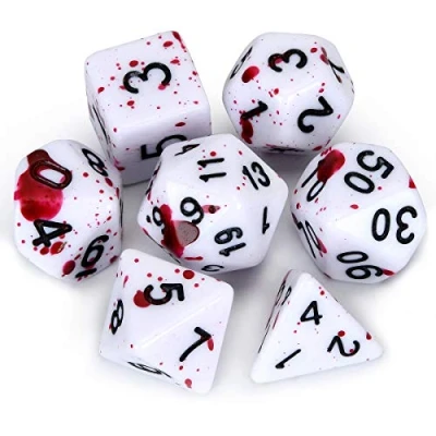 Afbeelding van FLASHOWL DnD dobbelstenen Set met onregelmatige spray Bloederig rood stip Veelvlakkige rollenspel Gaming D20 Dice Dungeons and Dragons van 7 (Fuchsia)