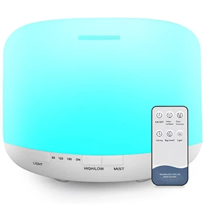 Afbeelding van 500 ml diffuser voor etherische oliën, BPA vrij, ultrasone luchtbevochtiger met afstandsbediening en 7 verschillende wisselende lichten, automatische uitschakeling zonder water