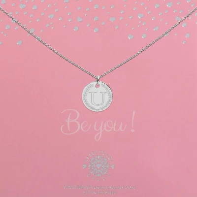 Afbeelding van Heart to Get Zilveren Kettingen Initalen Coin 18mm met Letter U ketting Initialen initiaal en krans