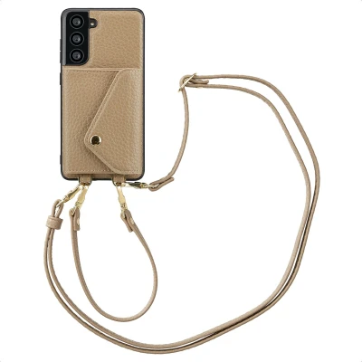 Afbeelding van Selencia Hoesje Geschikt voor Samsung Galaxy S21 FE Met Pasjeshouder Sera Koordhoesmet pashouder envlop Beige