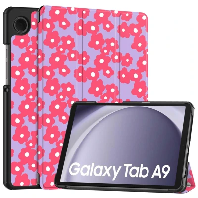 Afbeelding van Samsung Galaxy Tab A9 Hoes: imoshion Design Trifold Bookcase Dusty Rose Blossom Kunstleder Tablet Hoezen