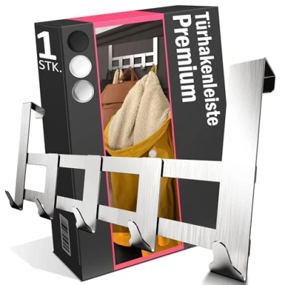 Afbeelding van Menz Premium deurkapstok om op te hangen, roestvrij staal, roestvrije deurhaken kledinghaken voor deur met hoge draagkracht, universele deurhakenlijst 5 haken, handdoekhouder