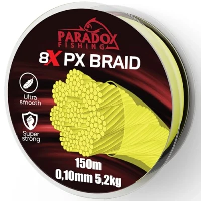 Afbeelding van Paradox Fishing 8x PX gevlochten vislijn, 150 m, 0,10 mm, 5,2 kg, vislijn gevlochten, strak perfect voor spinvissen op forel
