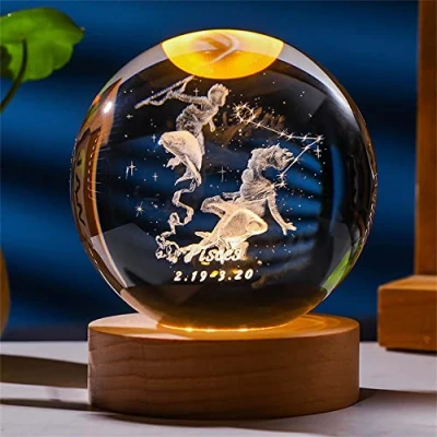 Afbeelding van Laser Gegraveerde Zodiac Teken Crystal Ball Miniatuur 3D Craft Decoratie Glas Sphere Home Accessoires Gift (Pisces, 3.15 Inches)