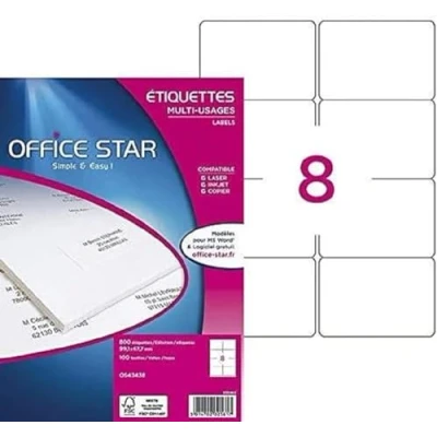 Afbeelding van OFFICE STAR Doos met 800 witte multifunctionele etiketten, formaat 99,1 x 67,7 mm, personaliseerbaar en bedrukbaar voor alle soorten laserprinters, inkjet, kopieerapparaat