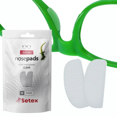 Afbeelding van Setex Gecko Grip Ultra Dunne 0,6 mm Anti Slip Neus Pads voor brillen, USA Made, Micro Structured Fibers, x 7 16 (Bulk 15 paar Clear Pads)
